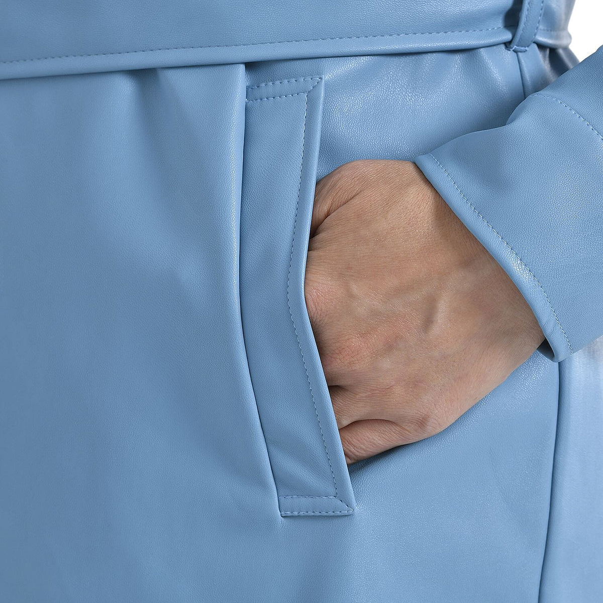 TAMSY Long Women's Coat with Two Pockets and Adjustable Waist Belt - Blue 3888622 8