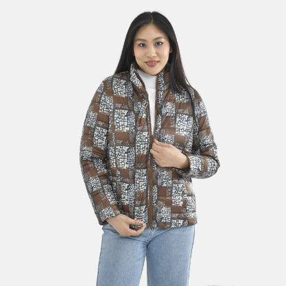 TAMSY Checker Pattern Padded Jacket (Size L,16-18) - Brown_3888767_2