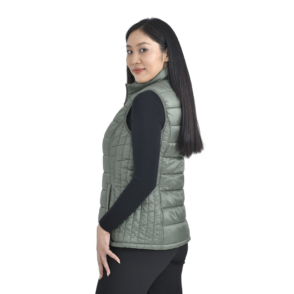 TAMSY Padded Gilet with 2 Side Zippered Pockets  - Kelp V32516820 2
