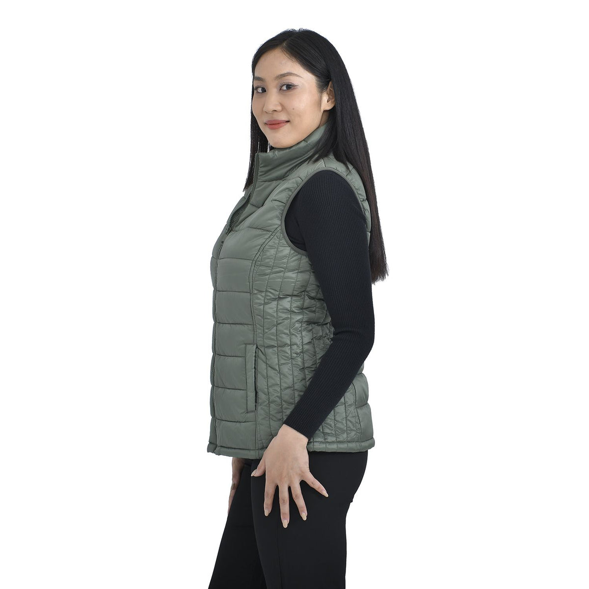 TAMSY Padded Gilet with 2 Side Zippered Pockets  - Kelp V32516820 4