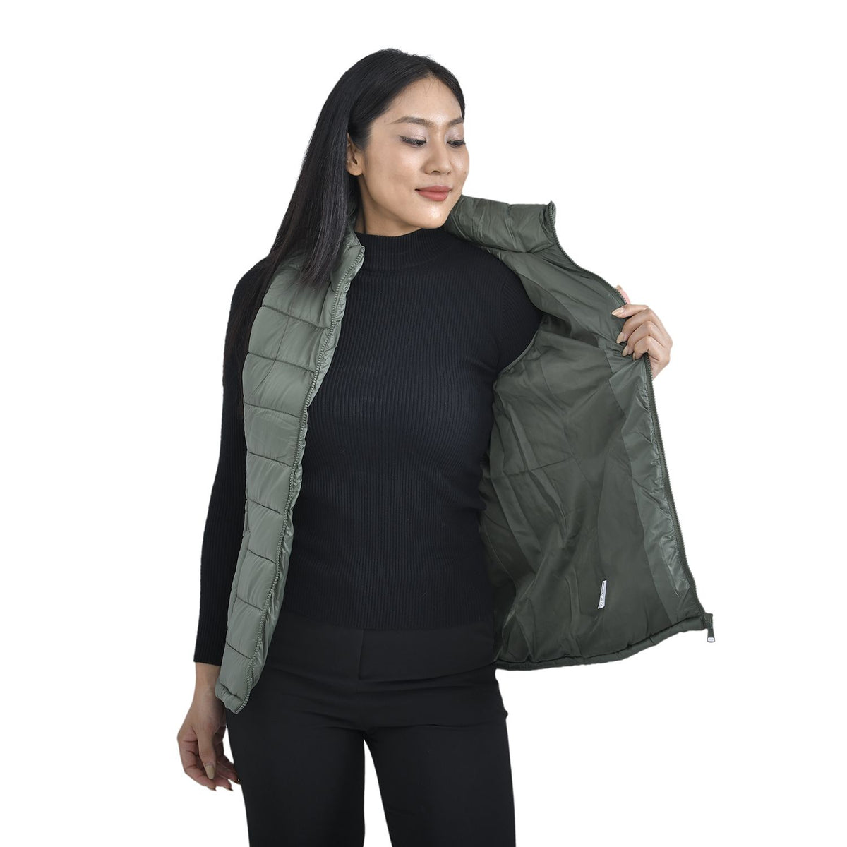 TAMSY Padded Gilet with 2 Side Zippered Pockets  - Kelp V32516820 6
