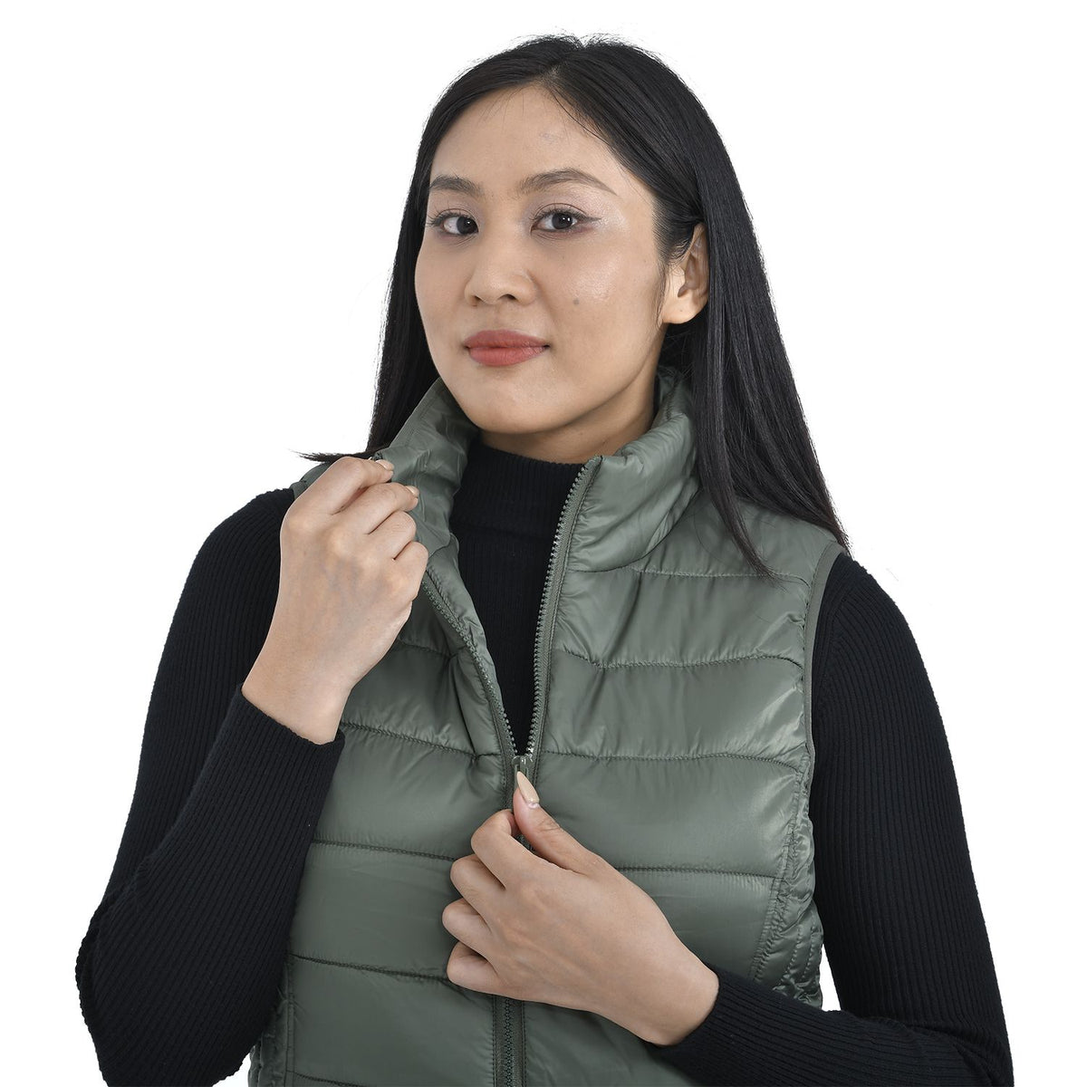 TAMSY Padded Gilet with 2 Side Zippered Pockets  - Kelp V32516820 7