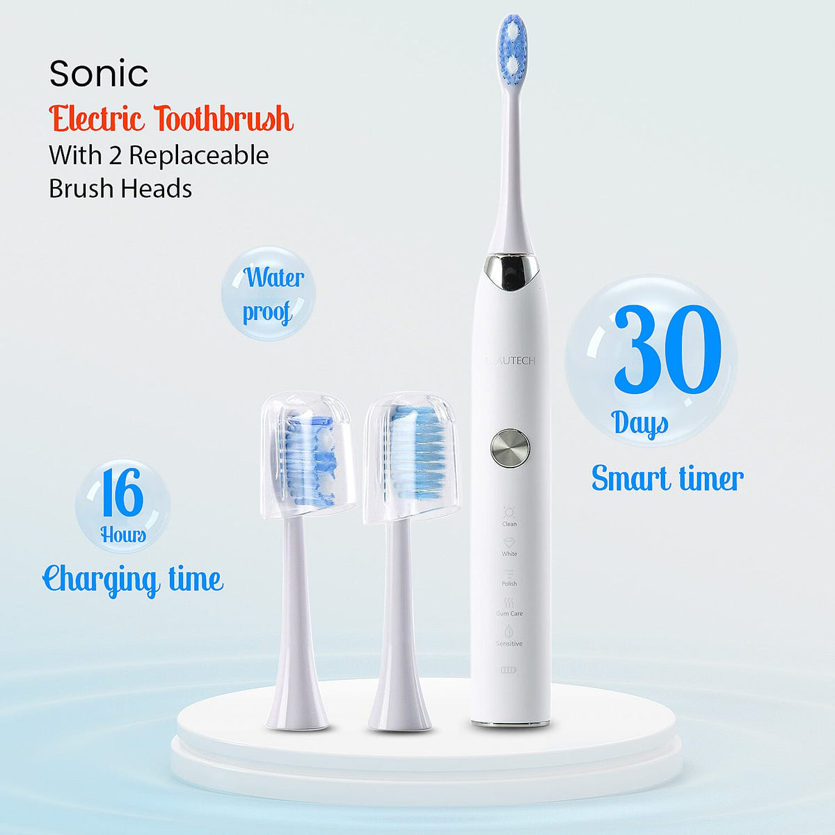 Sonic Electric Rechargeable Waterproof Toothbrush with 2 Replaceable Brush Heads (5V 3W) - Pearl WhiteÂ  3890475 2