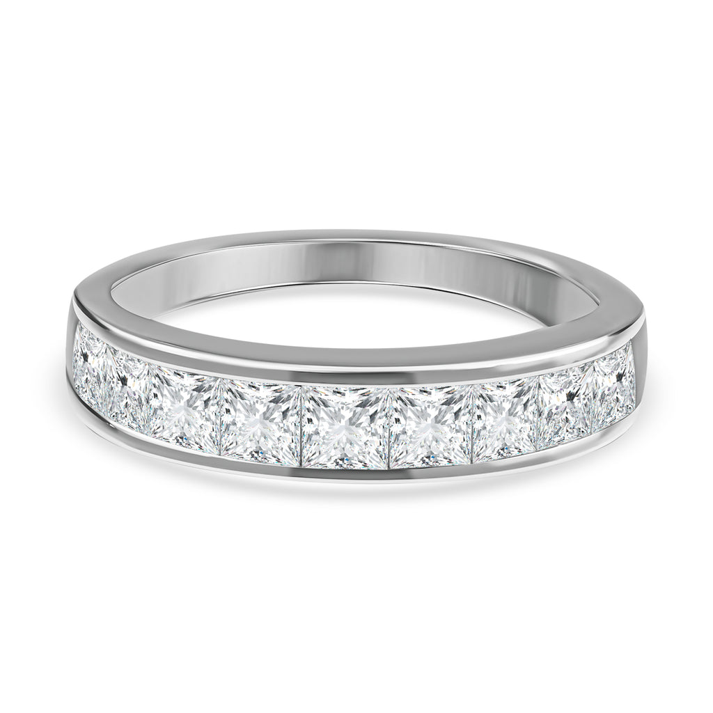 Moissanite Half Eternity Band Ring in Rhodium Overlay Sterling Silver 1.37 Ct._3890705