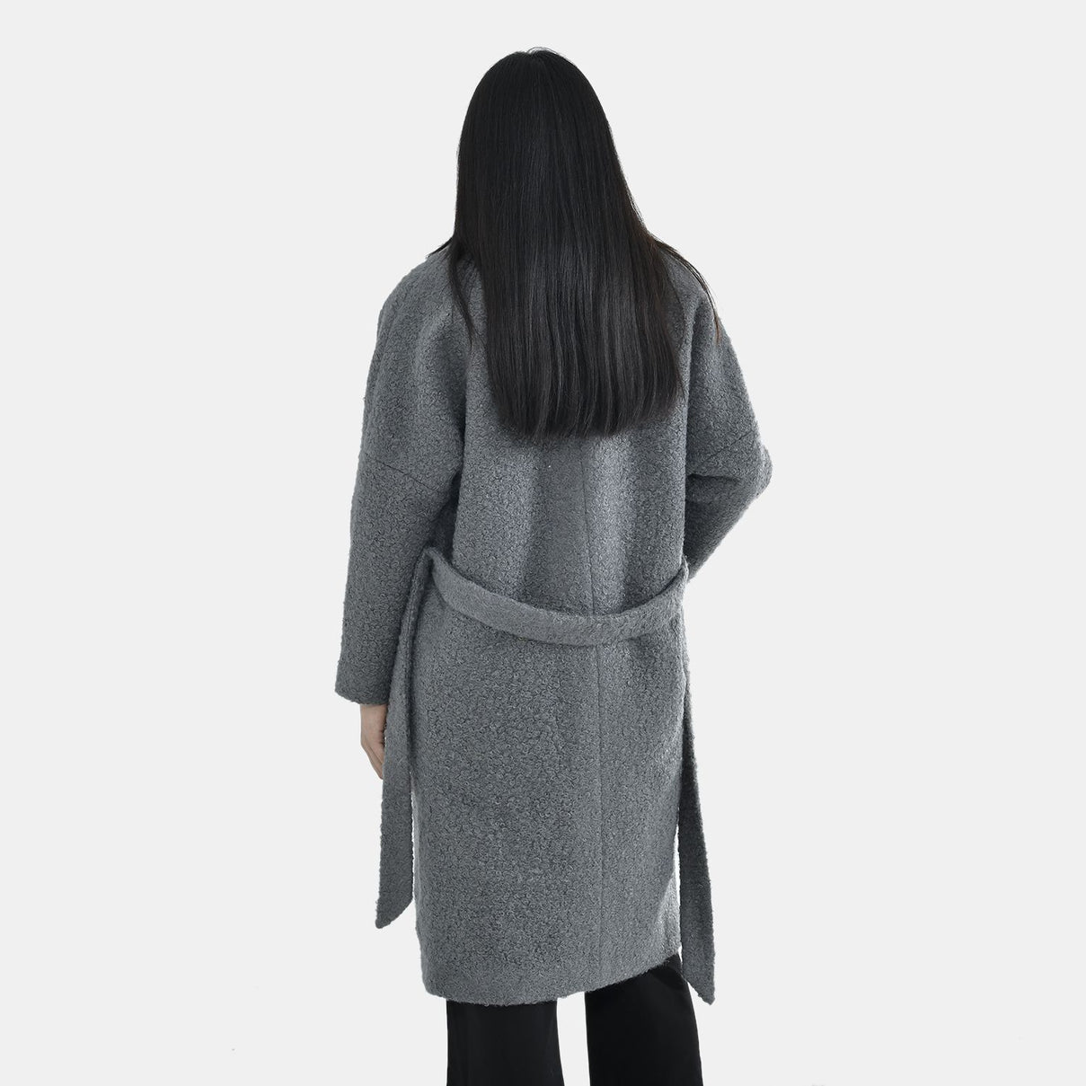 TAMSY Boucle Tie Belted Coat with 2 Side Pockets   - Grey 3890820 6