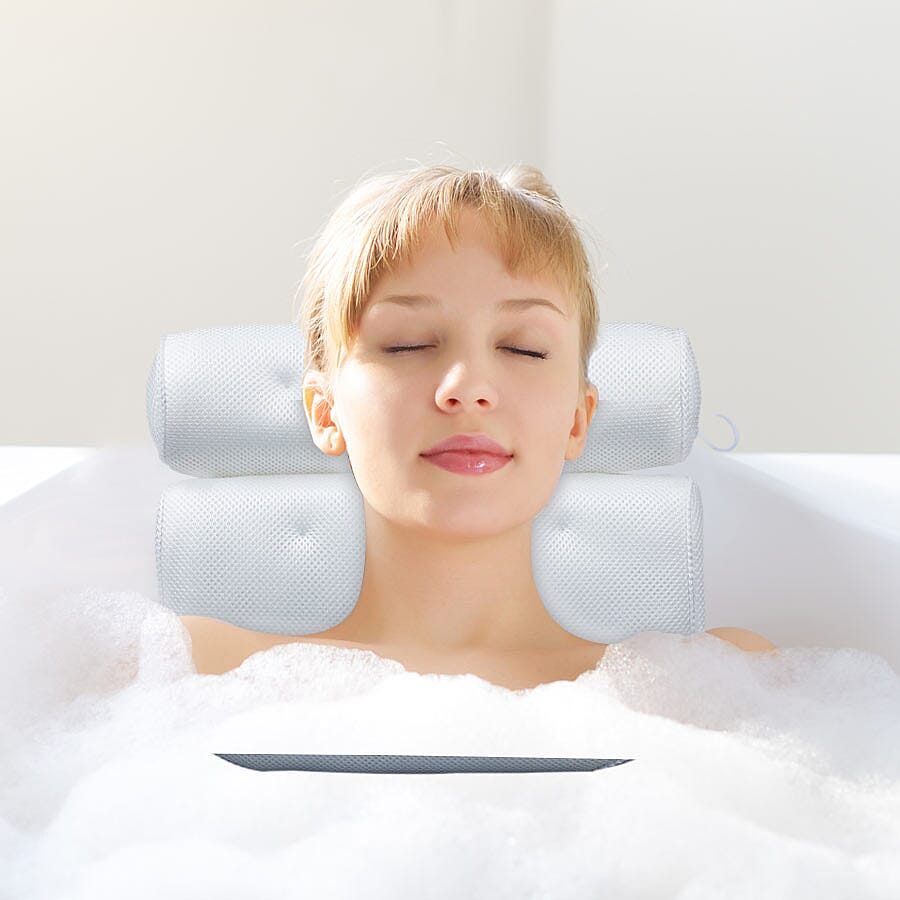 3D Bath Pillow for Neck and Back Support with 6 Suction Cups for Home Spa - White 6091250 2