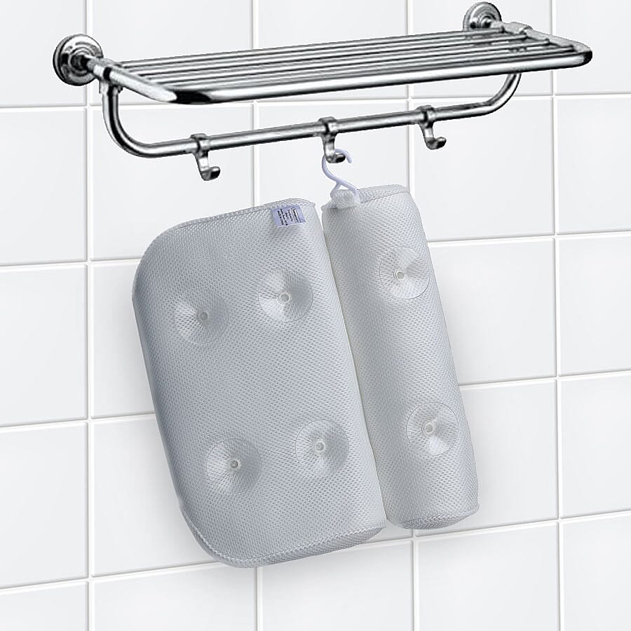 3D Bath Pillow for Neck and Back Support with 6 Suction Cups for Home Spa - White 6091250 3