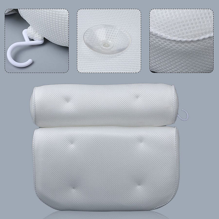 3D Bath Pillow for Neck and Back Support with 6 Suction Cups for Home Spa - White 6091250 4