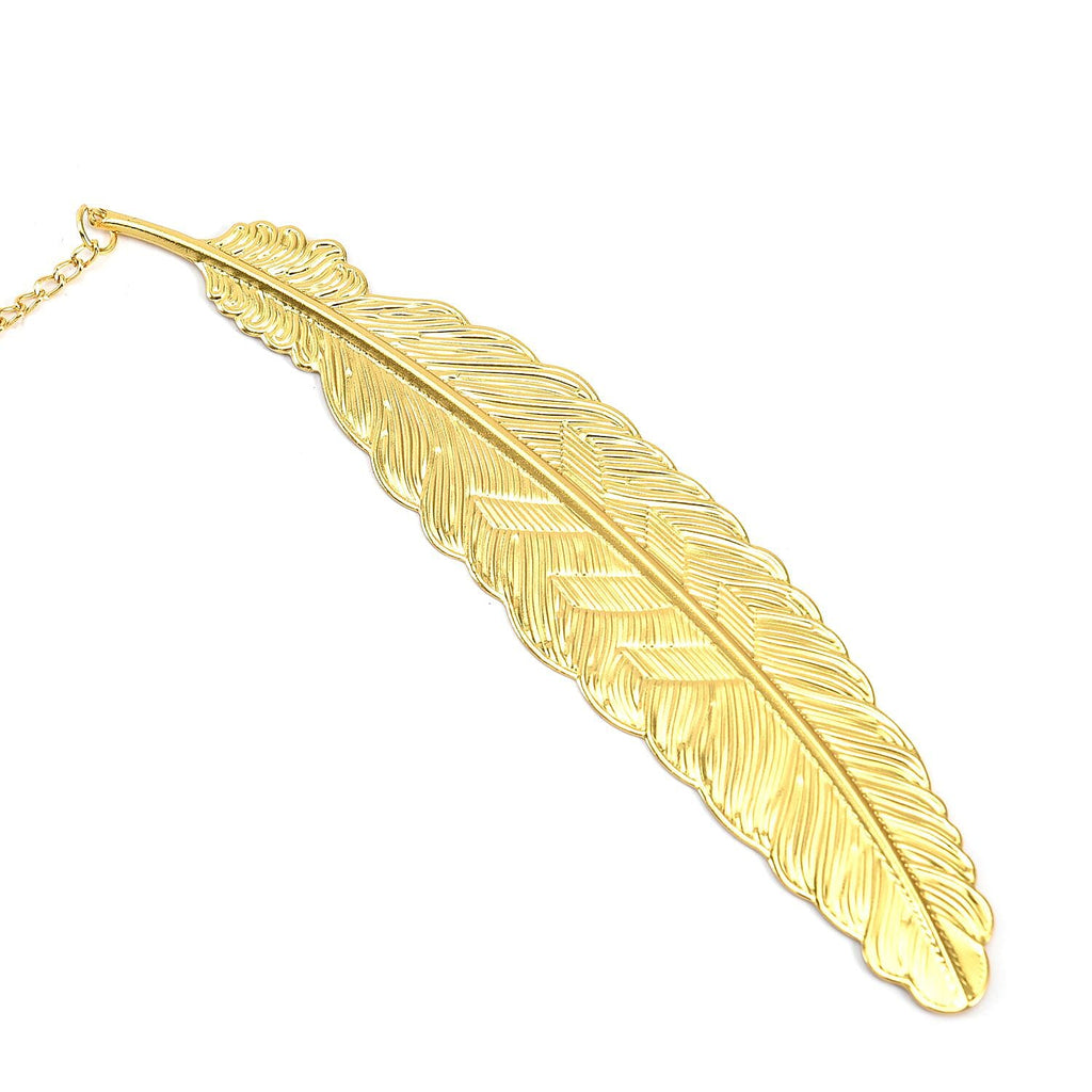 Metal Feather Bookmark with Realistic 3D Metal Butterfly and Purple Eternal Flower Glass Ball Pendant - Gold