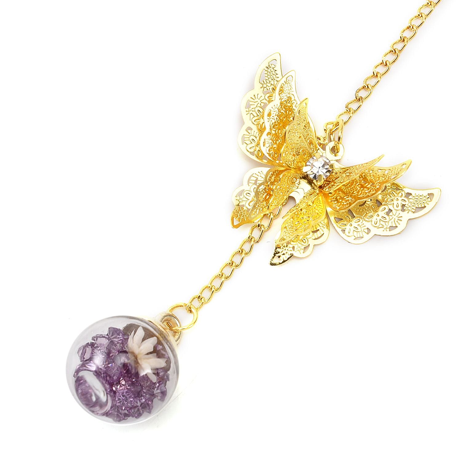 3D Butterfly and Floral Ball Pendant Bookmark - Purple and Yellow 3823758 4