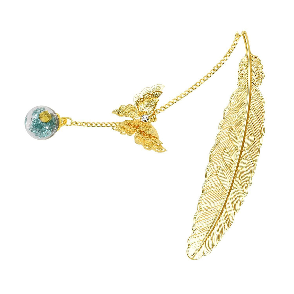 3D Butterfly and Floral Ball Pendant Bookmark - Yellow and Mint Blue 3823760 0
