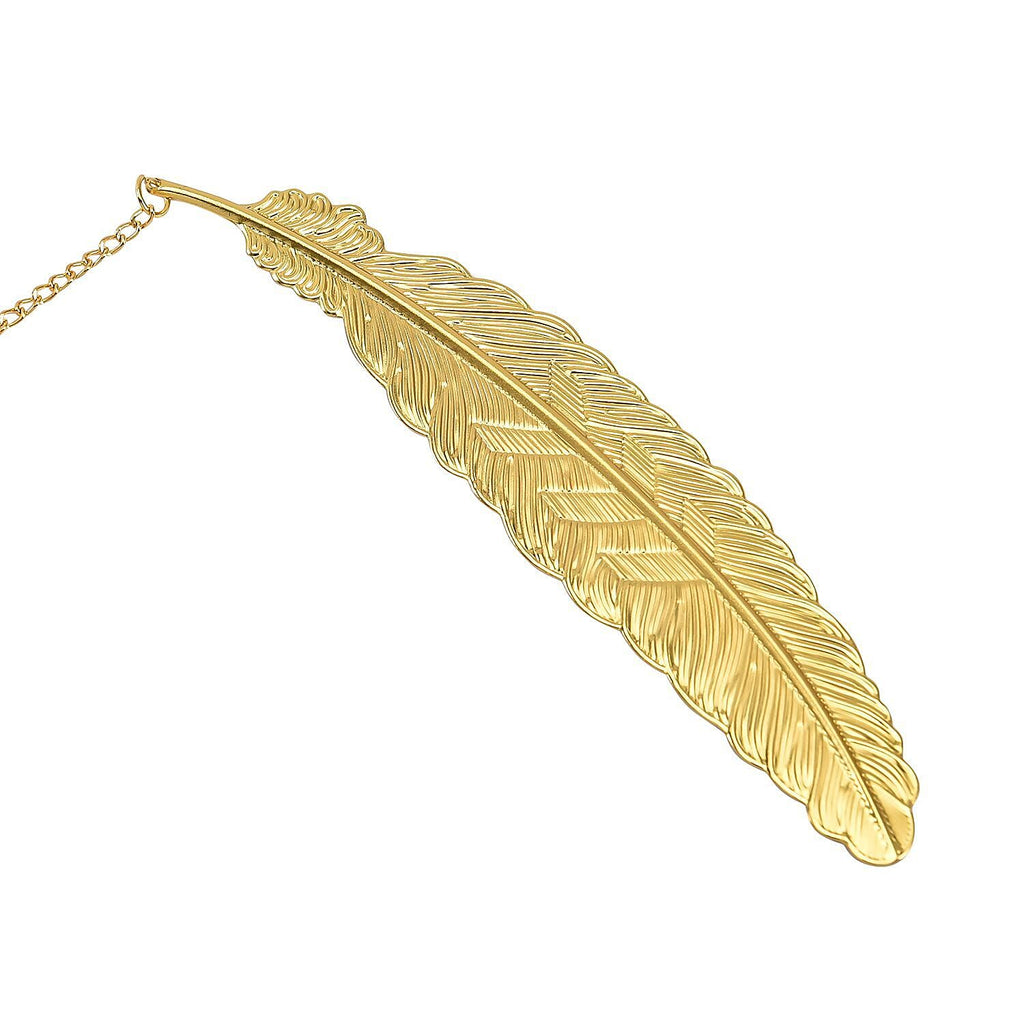 Metal Feather Bookmark with Realistic 3D Metal Butterfly and Mint Blue Eternal Flower Glass Ball Pendant - Gold