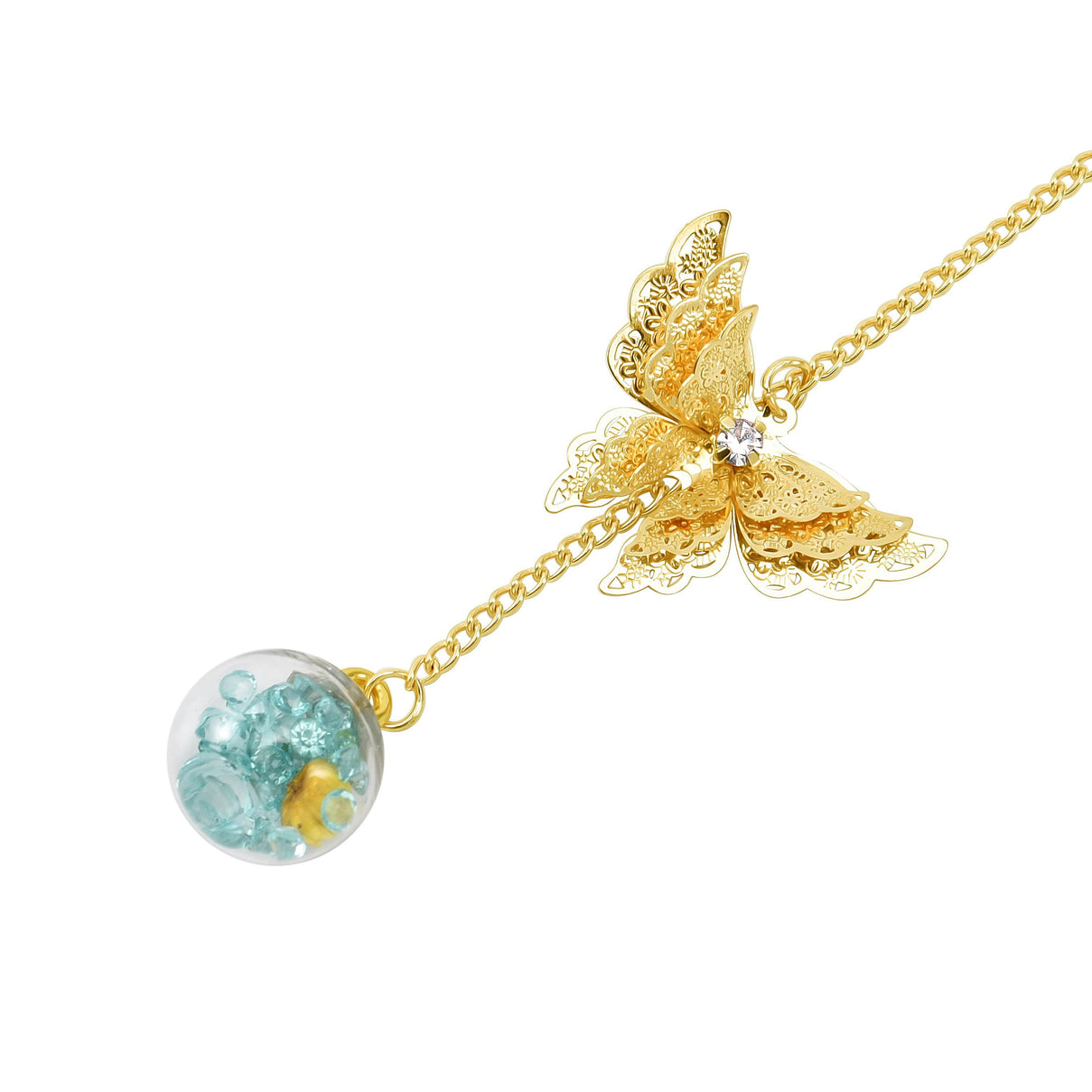 3D Butterfly and Floral Ball Pendant Bookmark - Yellow and Mint Blue 3823760 3