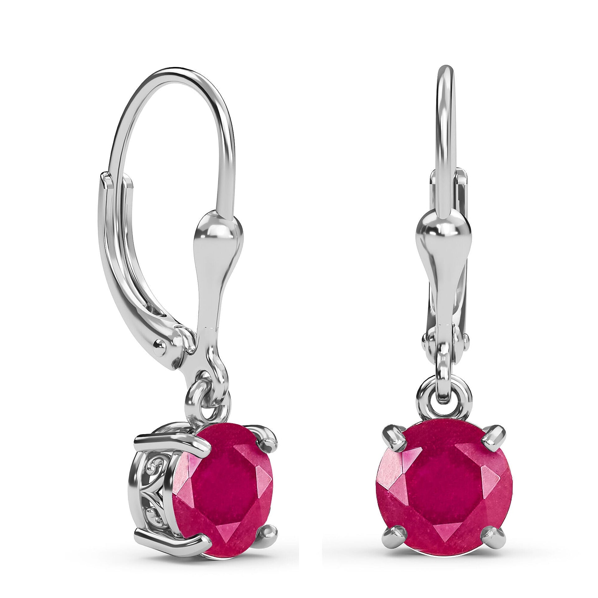 4 Ct African Ruby Solitaire Lever Back Earrings in Platinum Plated Sterling Silver V32518443 0