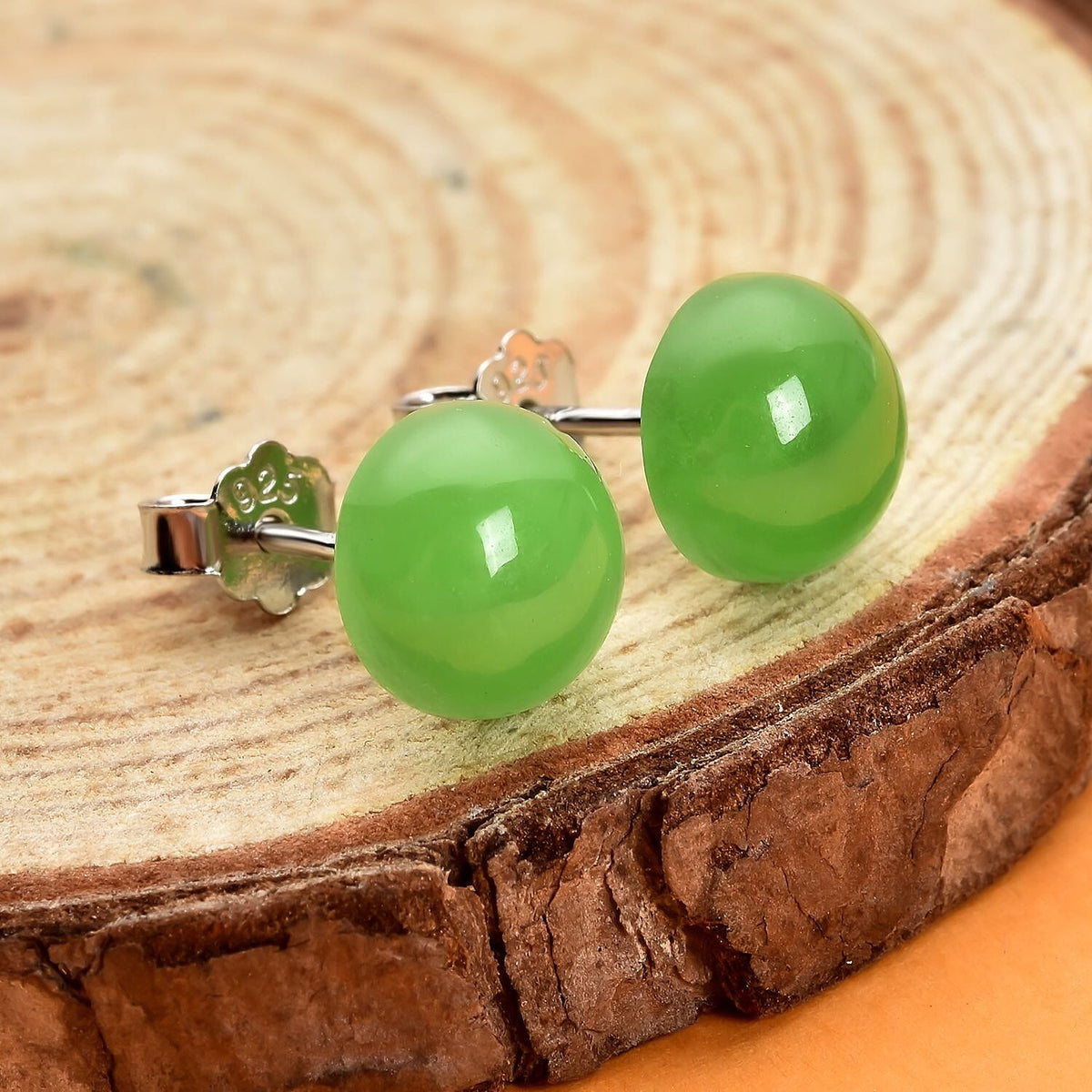 4 Ct. Green Jade Solitaire Earrings in Sterling Silver 3793663 2