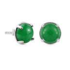 Green Jade Stud Earrings (With Push Back) in Rhodium Sterling Silver 4.00 Ct.