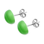 Green Jade Stud Earrings (With Push Back) in Rhodium Sterling Silver 4.00 Ct.