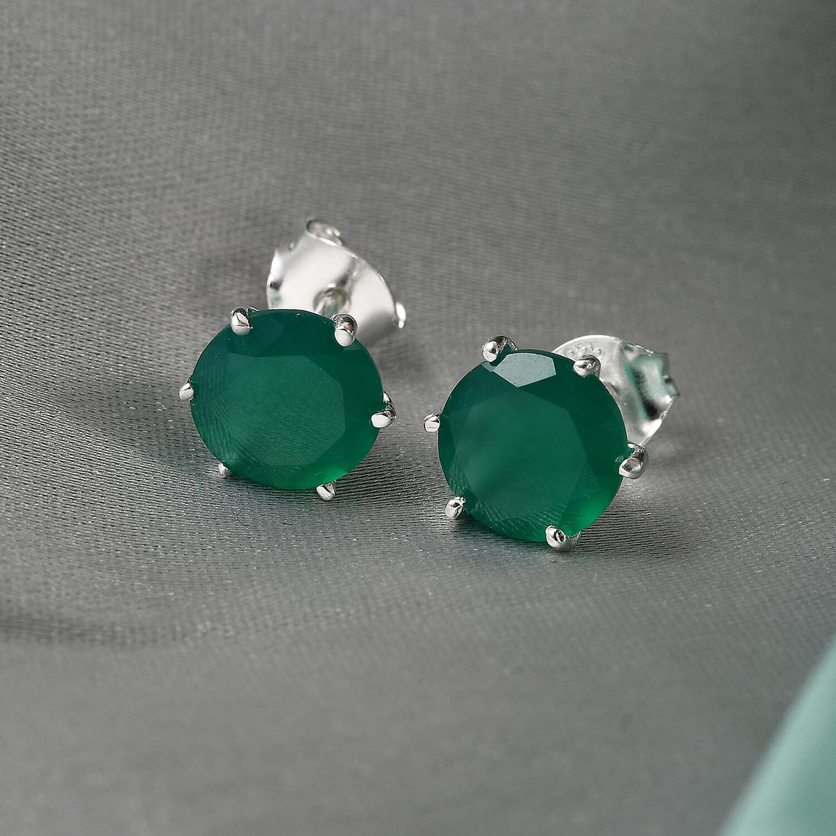 4 Ct. Green Onyx Solitaire Stud Earrings in Sterling Silver 3712558 2