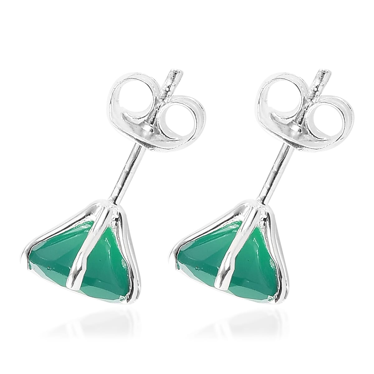 4 Ct. Green Onyx Solitaire Stud Earrings in Sterling Silver 3712558 4