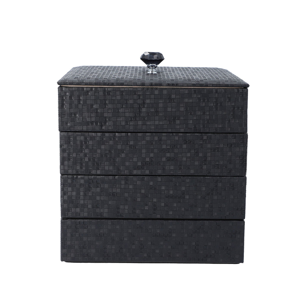 4-Layer Stackable Jewellery Oragnizer with Inside Mirror and Anti Tarnish Lining ( Size 21.59x21.59x21.59 Cm) - Black