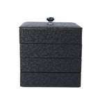 4-Layer Stackable Jewellery Oragnizer with Inside Mirror and Anti Tarnish Lining ( Size 21.59x21.59x21.59 Cm) - Black
