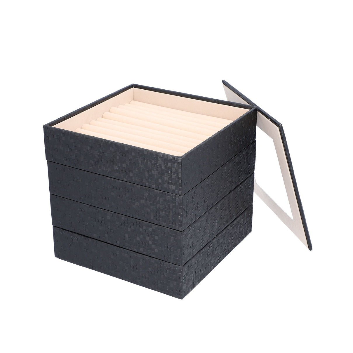 4-Layer Stackable Jewellery Oragnizer with Inside Mirror and Anti Tarnish Lining ( Size 21.59x21.59x21.59 Cm) - Black 3478240 6