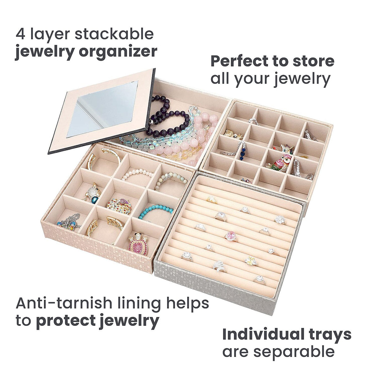 4 Layer Stackable Jewellery Organizer (Size 21x21x21 Cm) - Black 6512618 5