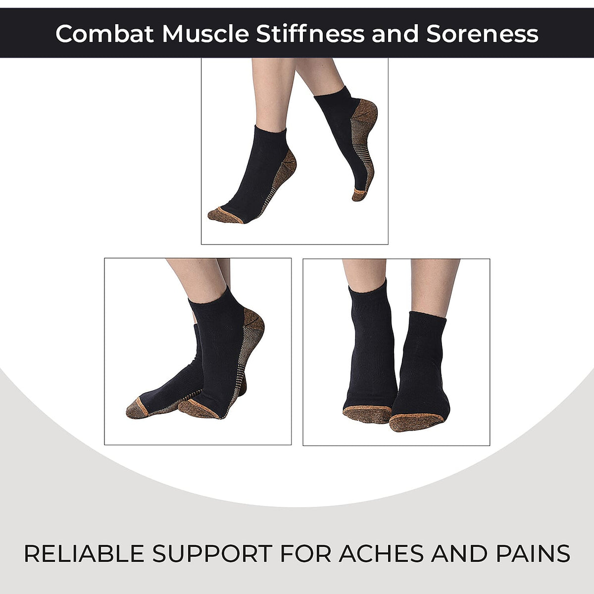 4 Pairs Antibacterial Copper Infused Compression Socks (Size S-M, 5-10) - Black 7134750 3