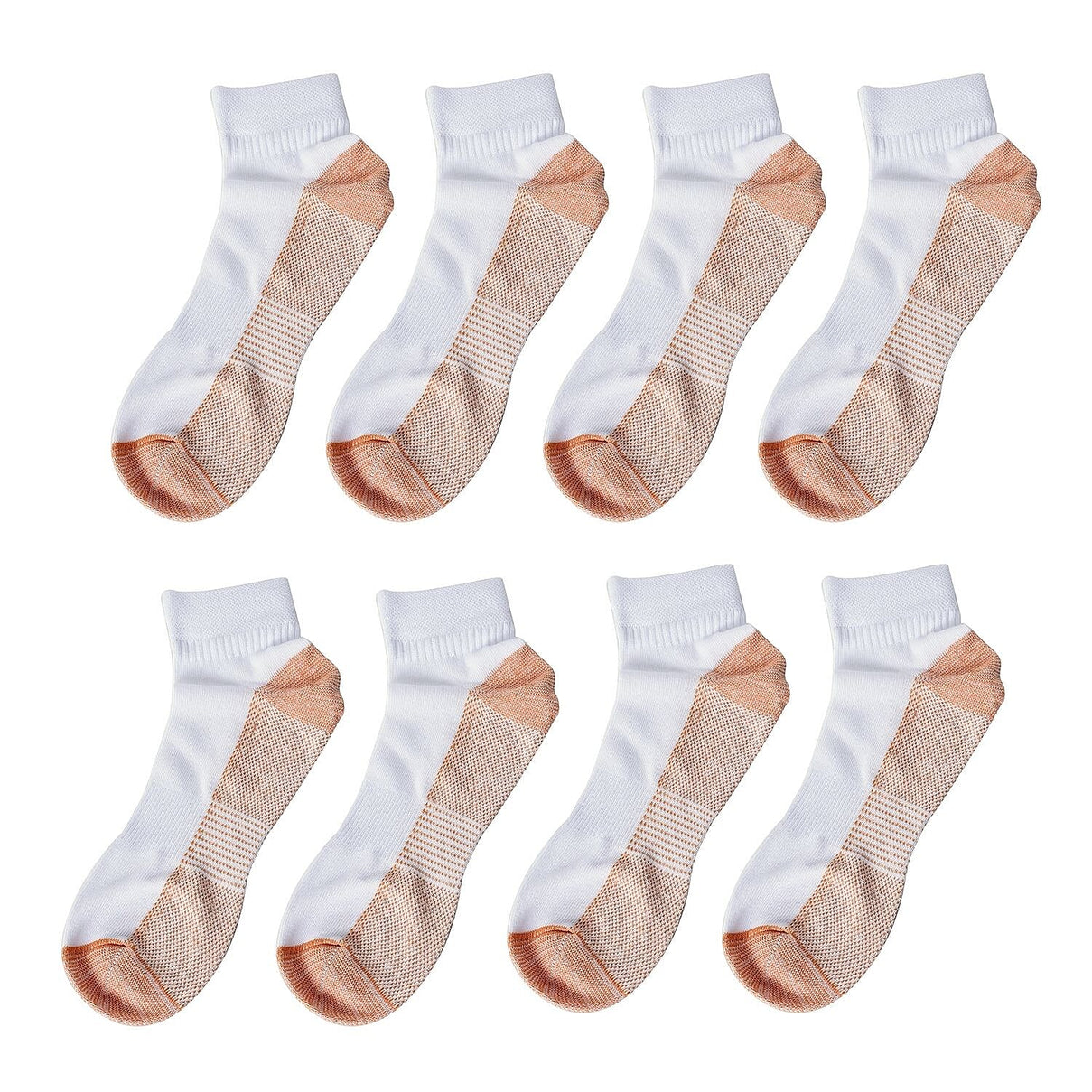 4 Pairs Antibacterial Copper Infused Compression Socks - White and Brown 6295751 2