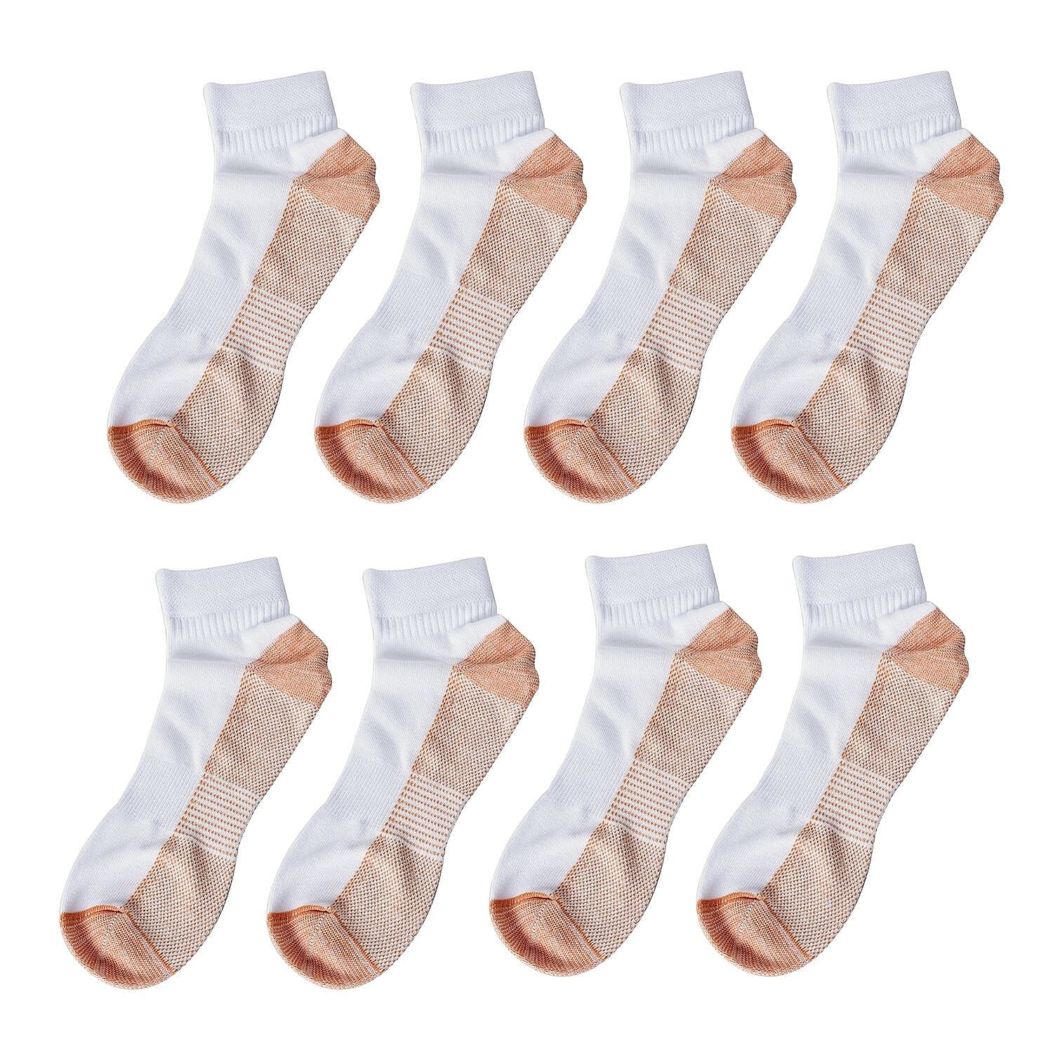 4 Pairs Antibacterial Copper Infused Compression Socks - White and Brown 6295751 2