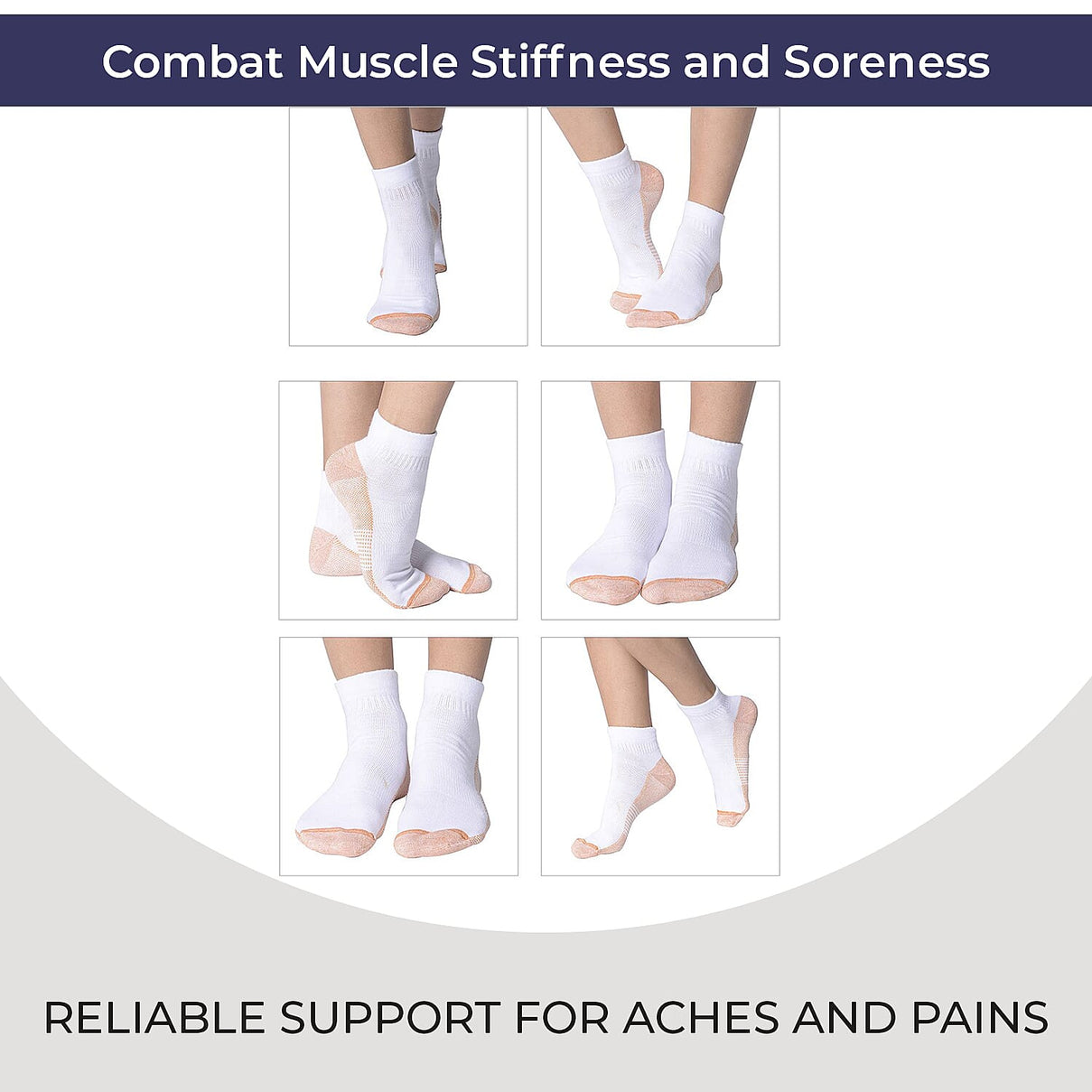 4 Pairs Antibacterial Copper Infused Compression Socks - White and Brown 6295751 4