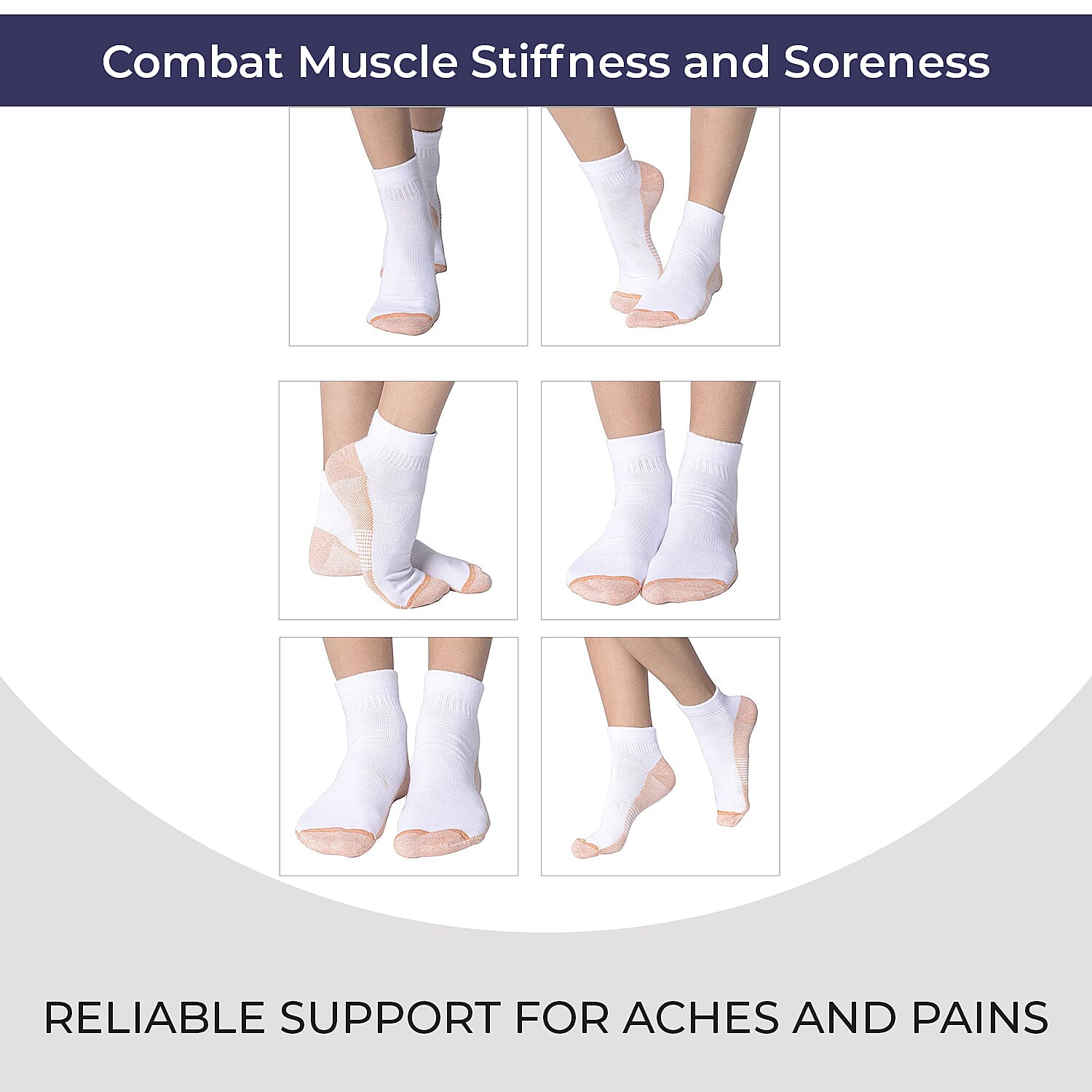 4 Pairs Antibacterial Copper Infused Compression Socks - White and Brown 6295751 4
