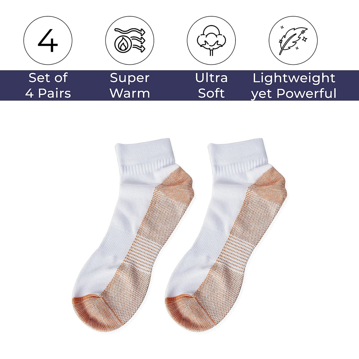 4 Pairs Antibacterial Copper Infused Compression Socks - White and Brown 6295751 10