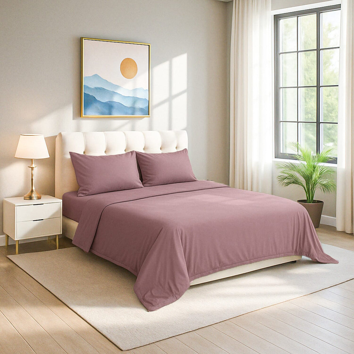 4-Piece Bamboo Bedding Set incl. Duvet Cover, Fitted Sheet &amp; 2 Pillowcases (Double) - Mauve 8040499 0