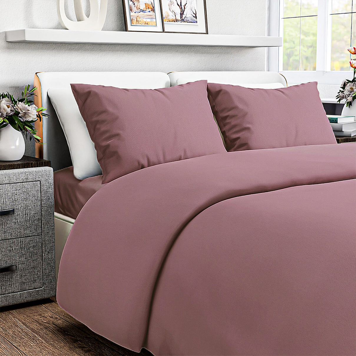 4-Piece Bamboo Bedding Set incl. Duvet Cover, Fitted Sheet &amp; 2 Pillowcases (Double) - Mauve 8040499 2