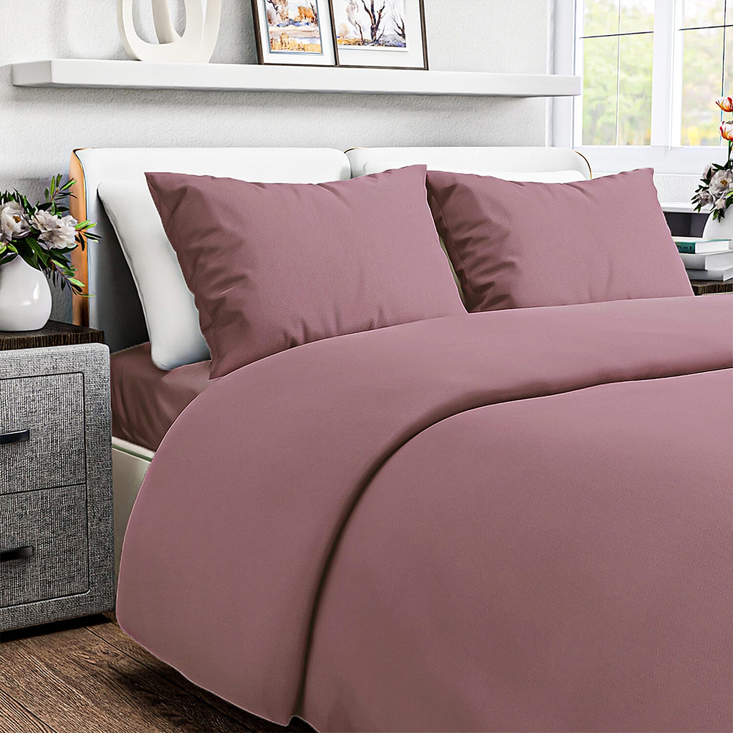 4-Piece Bamboo Bedding Set incl. Duvet Cover, Fitted Sheet &amp; 2 Pillowcases (Double) - Mauve 8040499 2