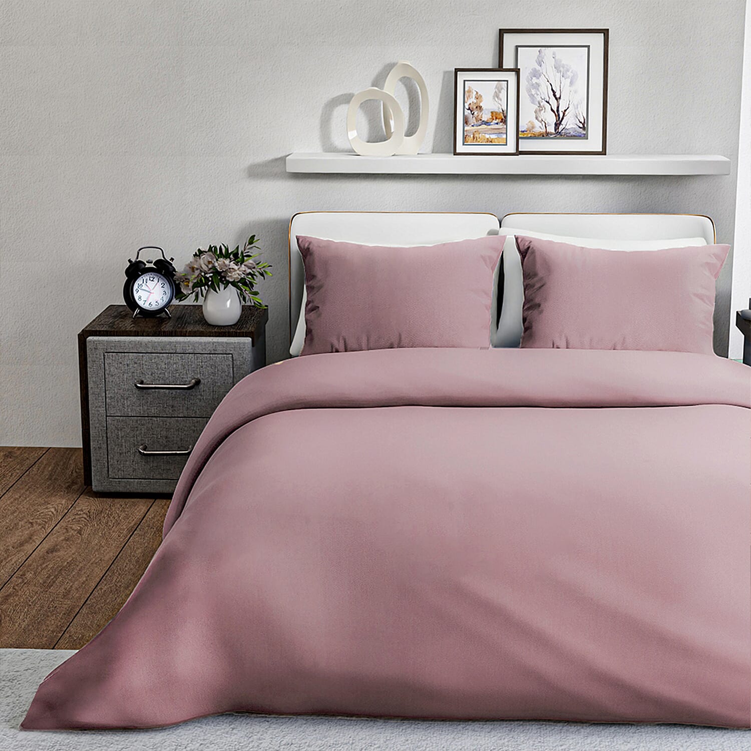 4-Piece Bamboo Bedding Set incl. Duvet Cover, Fitted Sheet &amp; 2 Pillowcases (Double) - Mauve 8040499 3