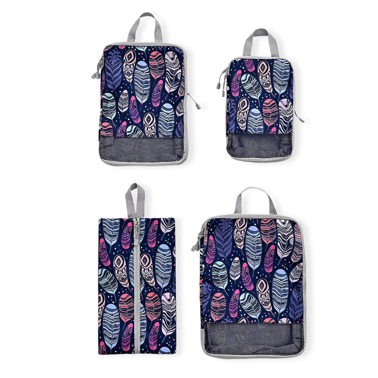 4-Piece Feather Print Clothing Storage Set - Navy V32355973 0