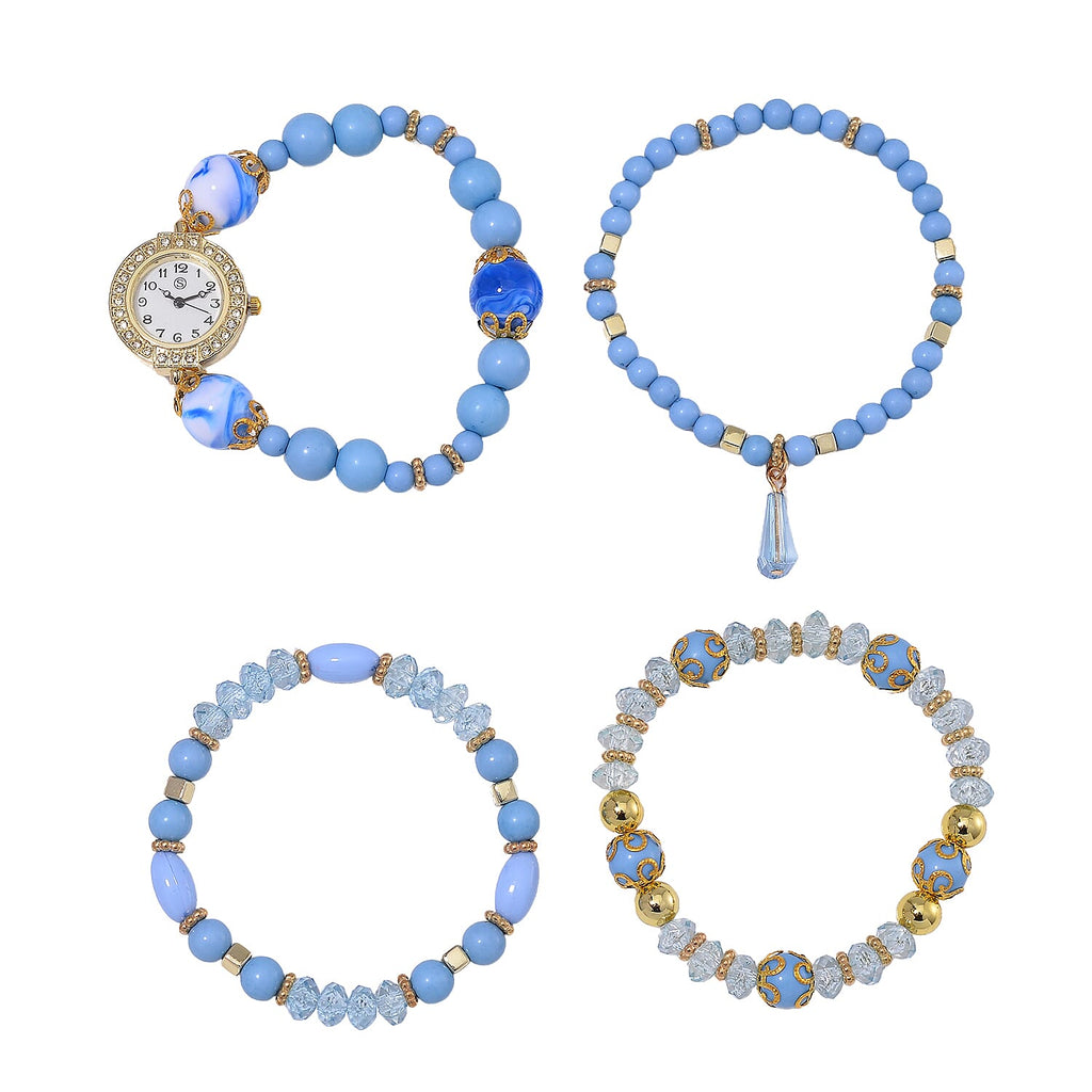 CYBER MONDAY MEGA DEAL - 4 Piece Set - STRADA Crystal Watch With 3 Crystal Bracelets - Blue