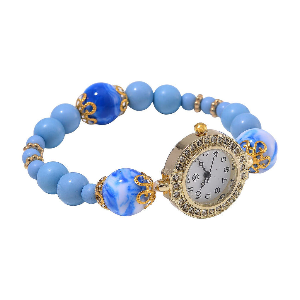 CYBER MONDAY MEGA DEAL - 4 Piece Set - STRADA Crystal Watch With 3 Crystal Bracelets - Blue