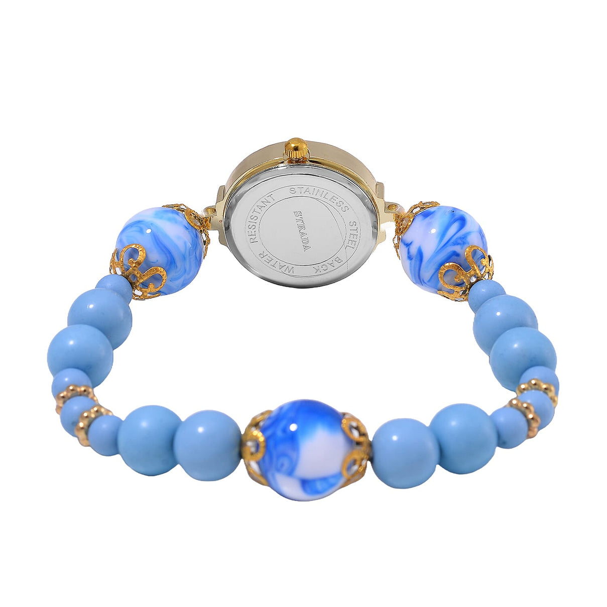 4 Piece Set - STRADA Crystal Watch With 3 Crystal Bracelets - Blue 4293709 4