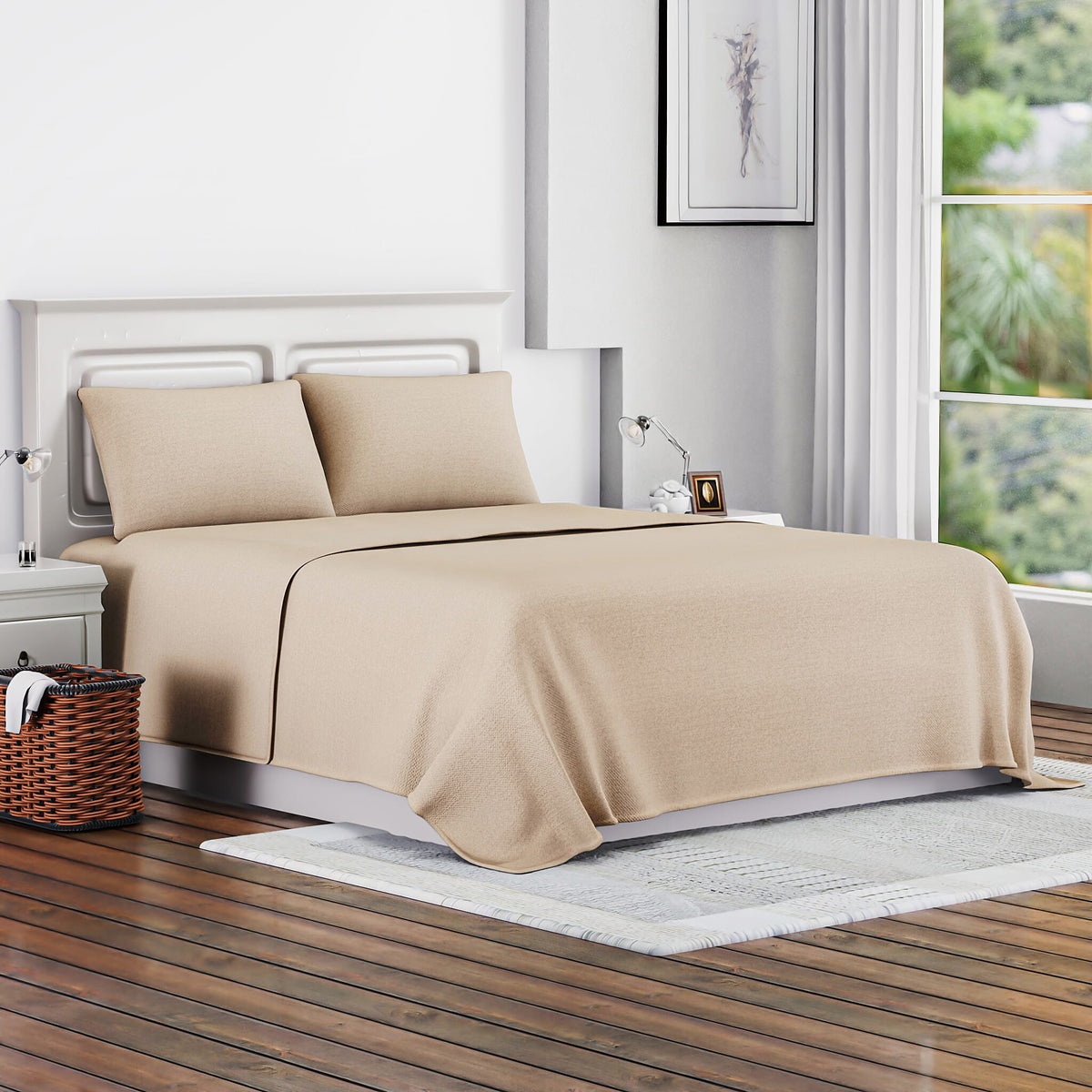 4 Piece Set - Copper Infused Solid Sheets with 2 Pillow Cases (Double Size) - Ivory 7365670 0