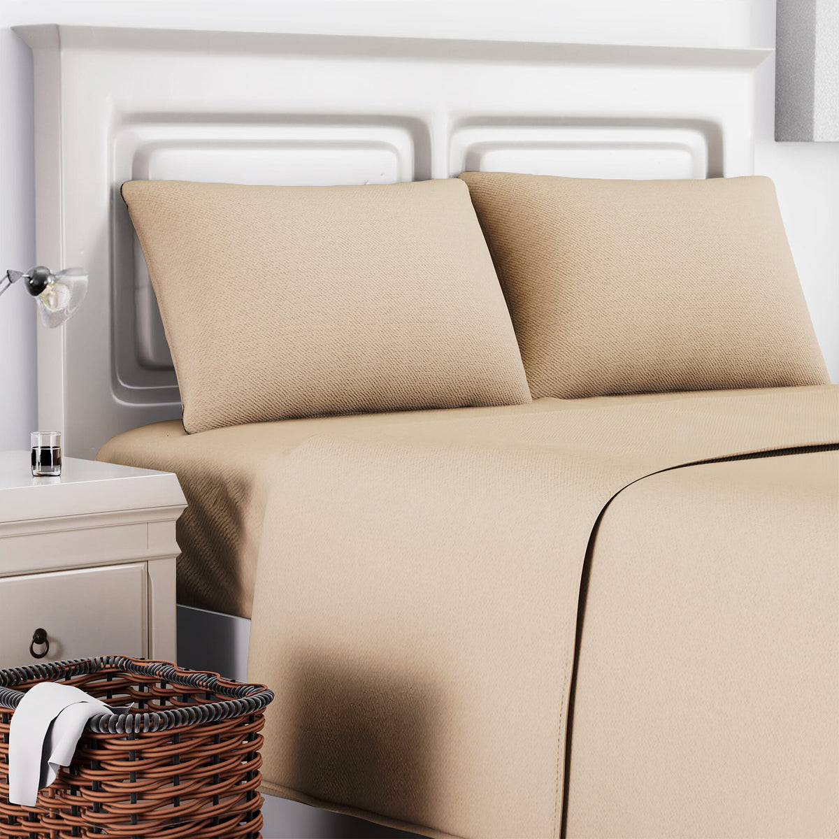 4 Piece Set - Copper Infused Solid Sheets with 2 Pillow Cases (Double Size) - Ivory 7365670 1