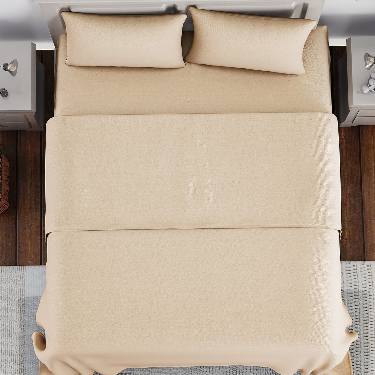 4 Piece Set - Copper Infused Solid Sheets with 2 Pillow Cases (Double Size) - Ivory 7365670 3