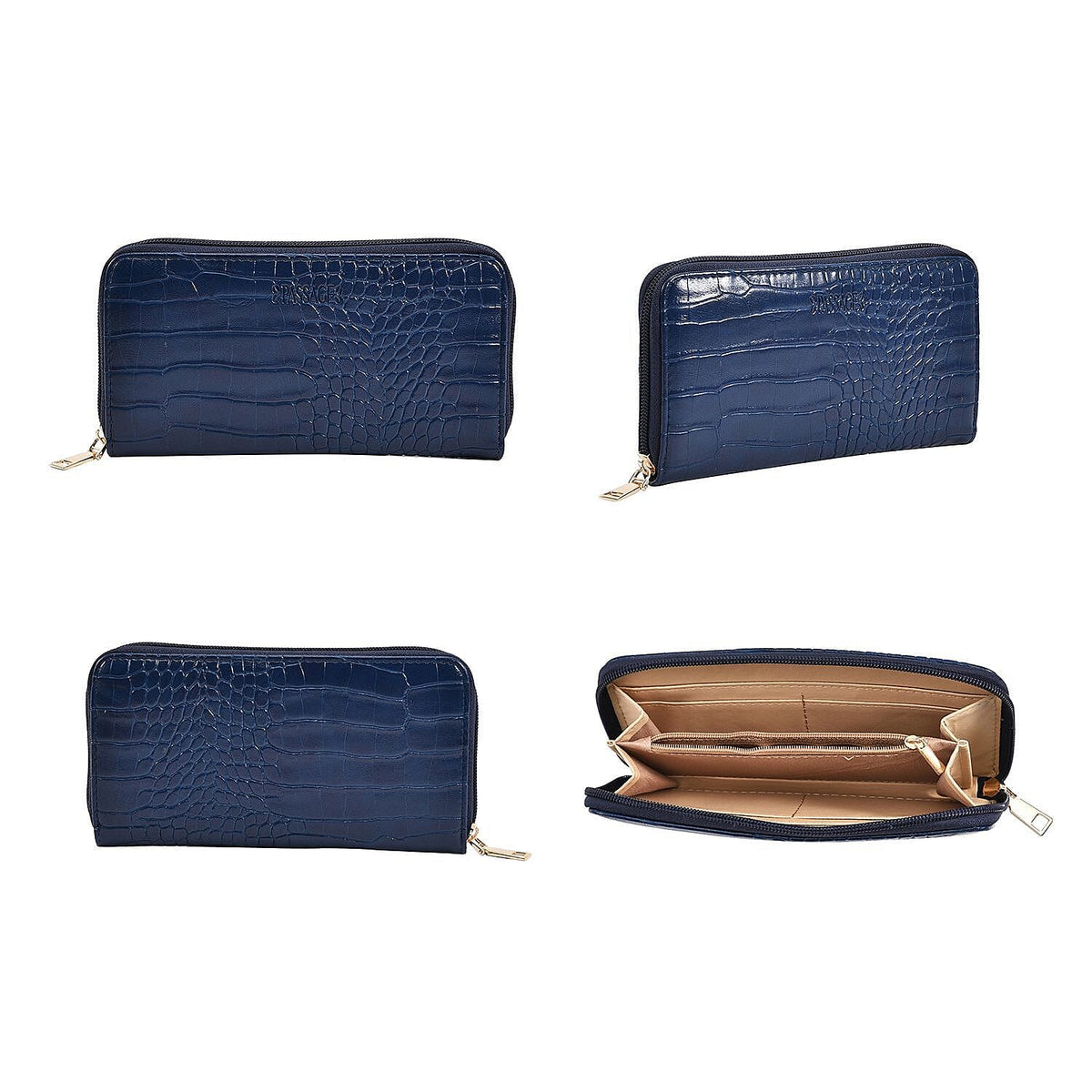 4 Piece Set - PASSAGE Croc Embossed Tote Bag, Crossbody Bag, Clutch Bag and Wallet - NavyÂ  7017079 5