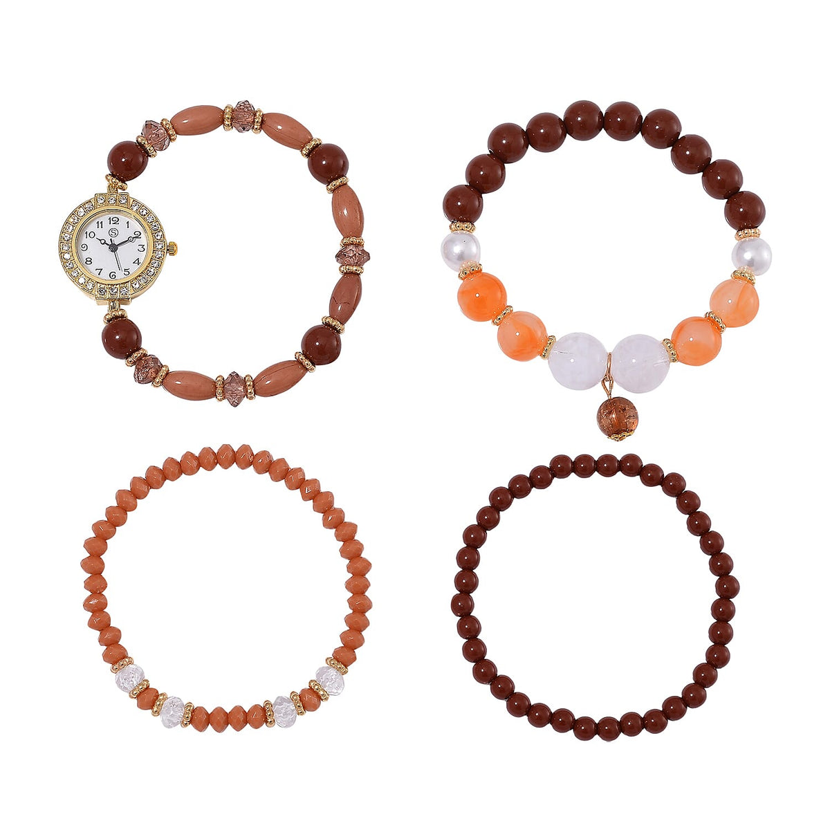 4 Piece Set - STRADA Japanese Movement Bracelet Watch Set with 3 Beaded Bracelets 4293716 0