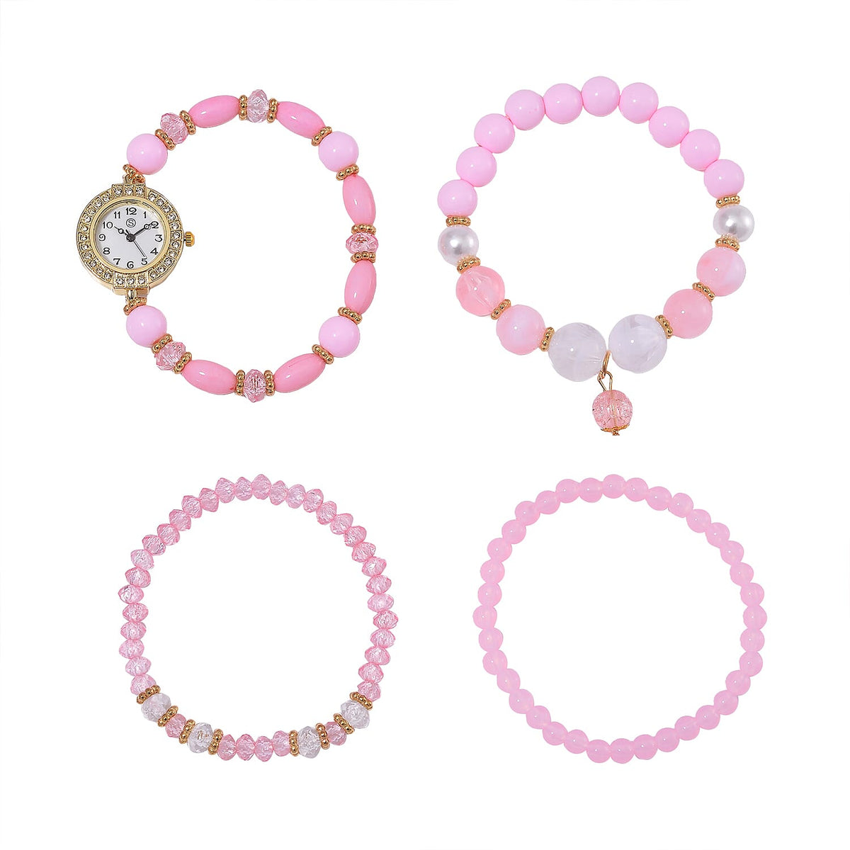 4 Piece Set - STRADA Japanese Movement Bracelet Watch Set with 3 Beaded Bracelets 4293719 0
