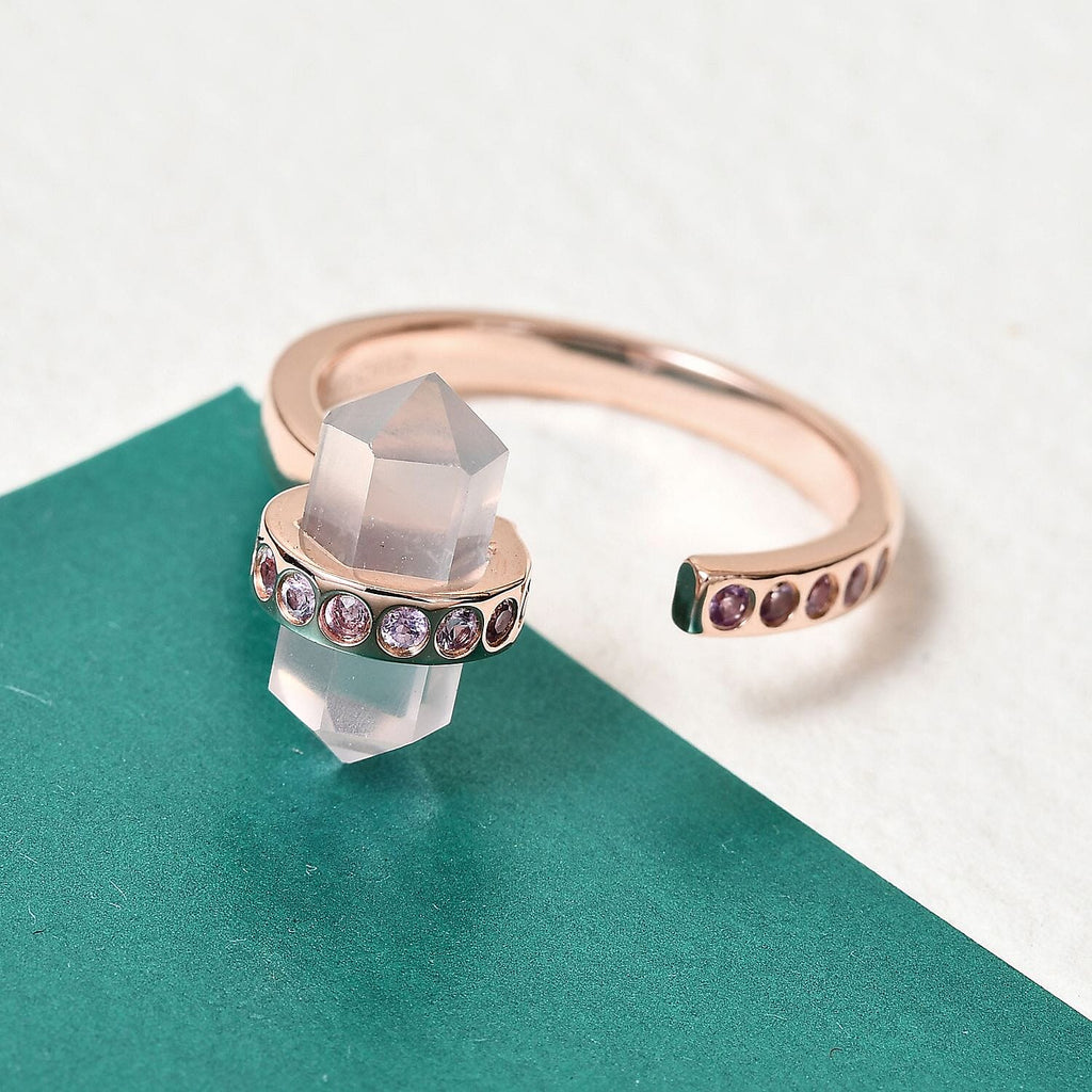 Sundays Child - Rose Quartz and Madagascar Pink Sapphire Ring in Rose Gold Overlay Sterling Silver 3.16 Ct.