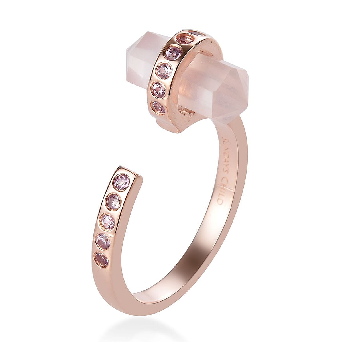 4.25 Ct Rose Quartz and Pink Sapphire Open Ring in Rose Gold Plated Sterling Silver 3609766 4
