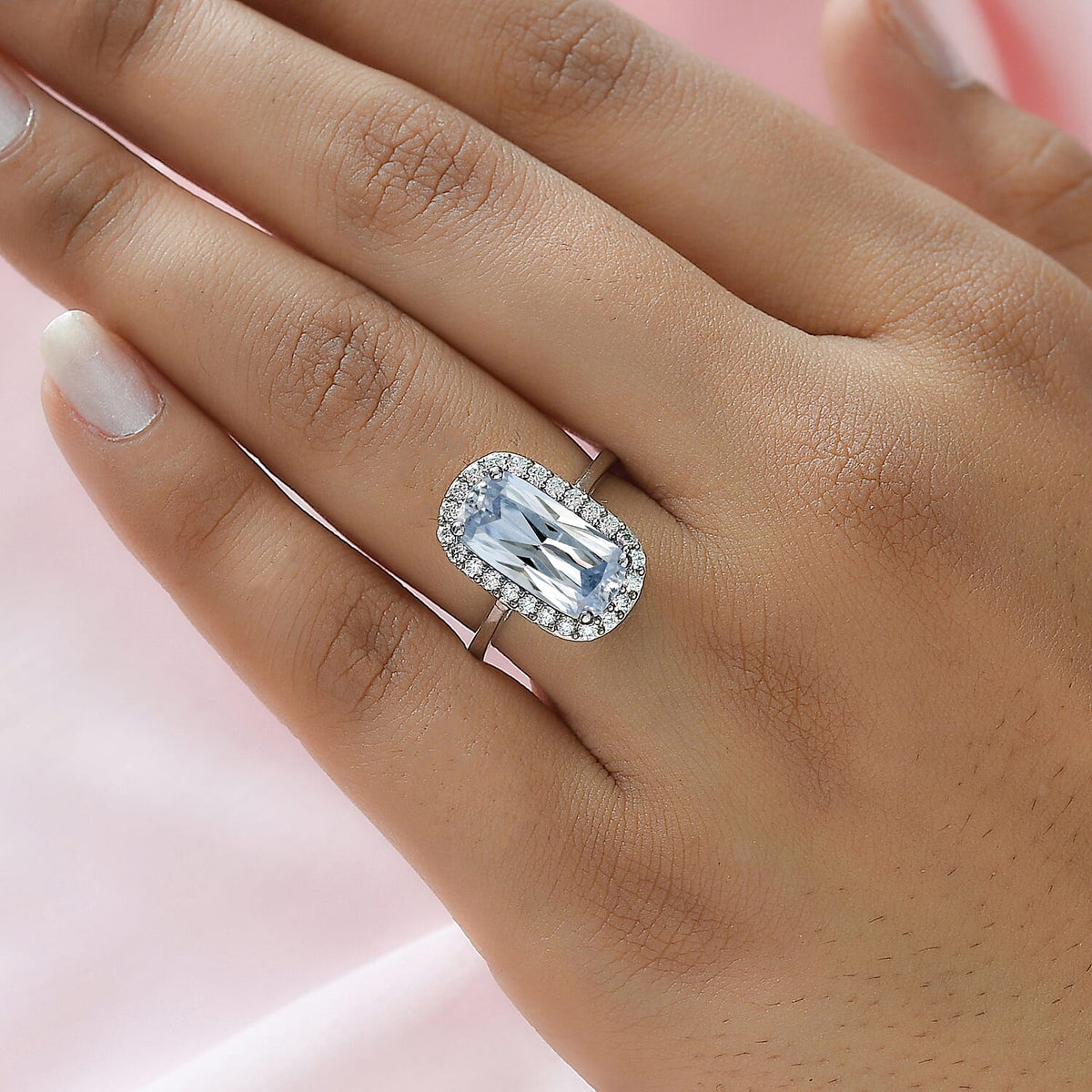 4.35 Ct Moissanite Halo Ring in Platinum Overlay Sterling Silver 7197772 3